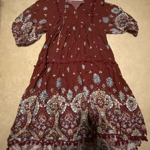 Burgundy floral midi dress